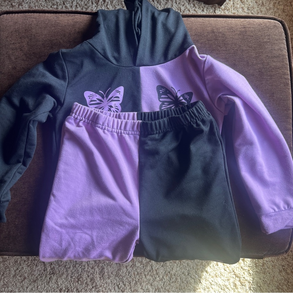Black and Purple Butterfly Hoodie and Shorts Set